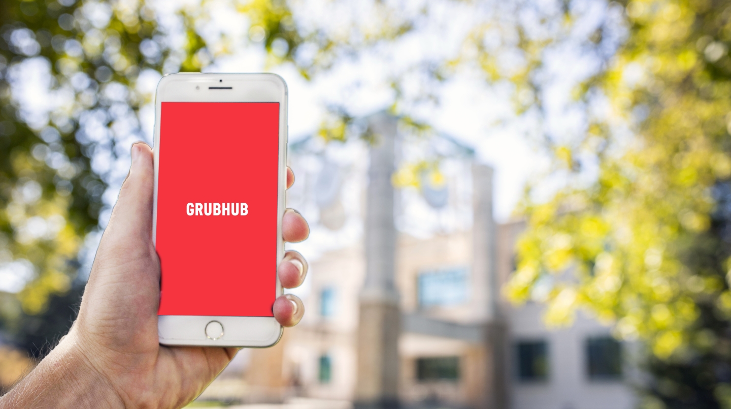 Phone with Grubhub app loaded for mobile ordering 