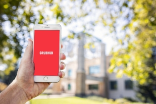 Phone with Grubhub app loaded for mobile ordering 