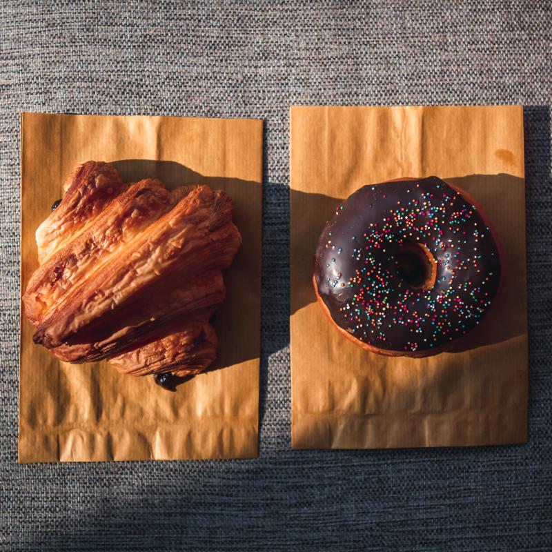 plain croissant and chocolate donut