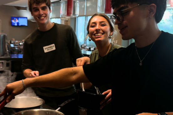 Students cooking during a class