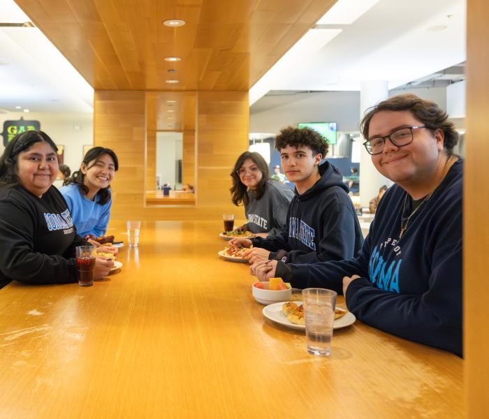 Students having lunch at the kitchens