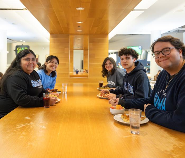 Students having lunch at the kitchens