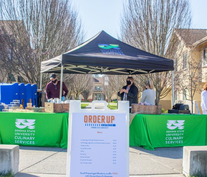 Order up express setup with 2 tables and a menu