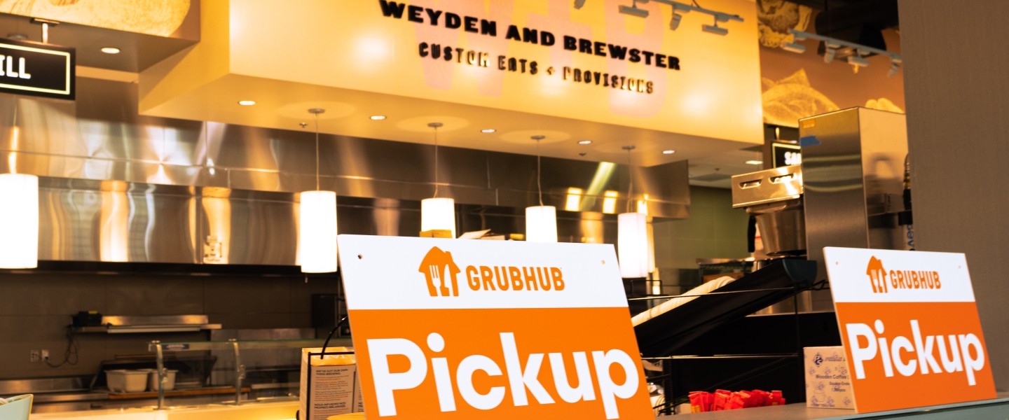 Weyden & Brewster and Grubhub Pick up signs