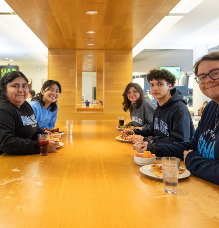 Students having lunch at the kitchens