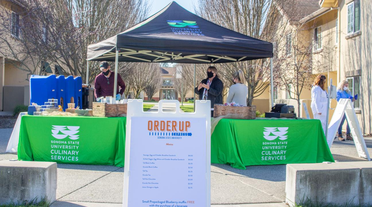 Order up express setup with 2 tables and a menu