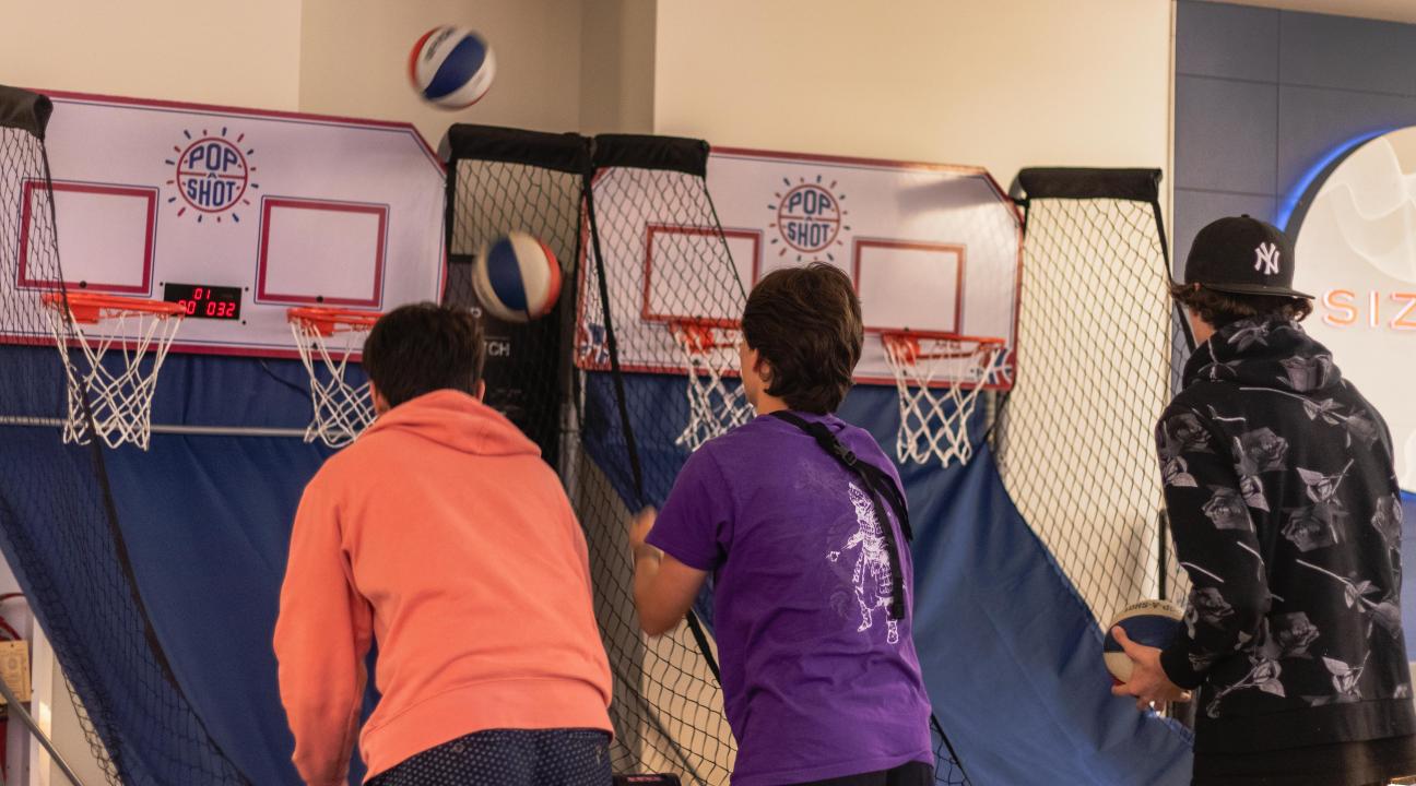 Students playing basketball