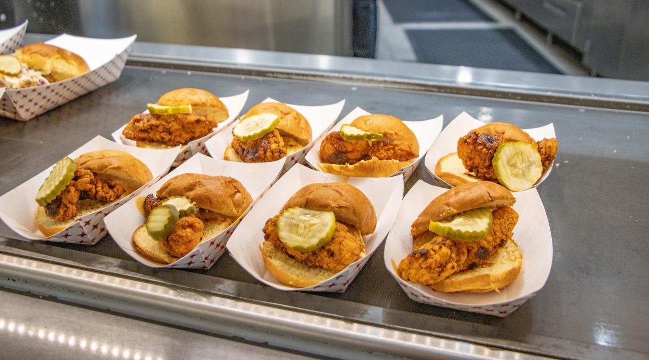 a tray of bbq slider sandwiches