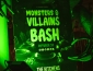 monsters and villains bash sign lit by green light