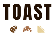 toast logo, the word toast, and icons representing coffee beans, a croissant, and half a sandwich 