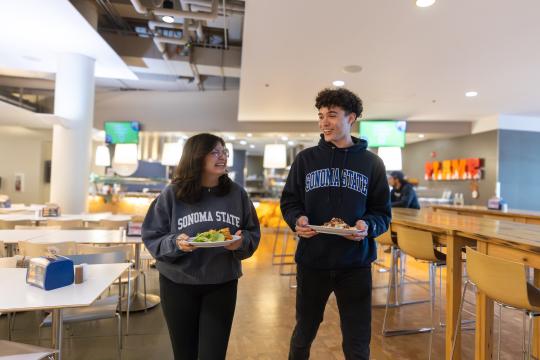 Students in SSU Clothes in The Kitchens