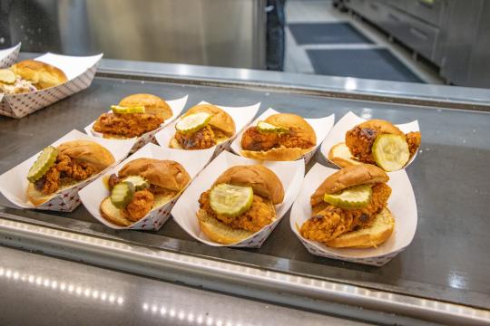 a tray of bbq slider sandwiches