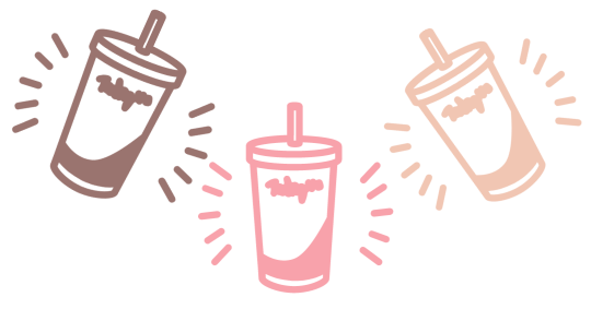 Milkshake icons with an outline of a cup and straw in brown, pink and light brown 