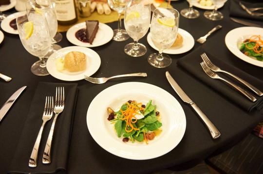 Full service sit down catered meal of salad and dessert for courses